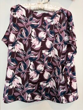 Ann Taylor Factory Floral Short Sleeve Top - Pink & Plum